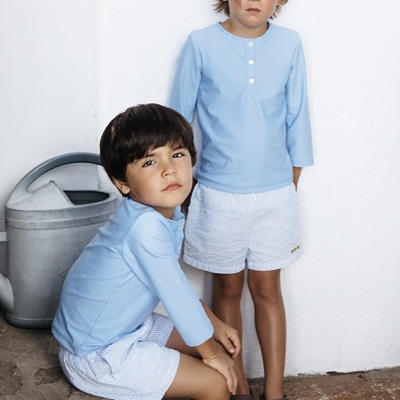 short de bain rayé bleu brodé