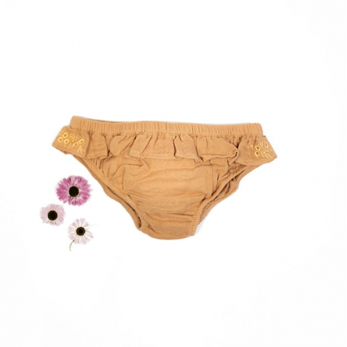 LOUISON - Culotte de bain à volant brodée ocre