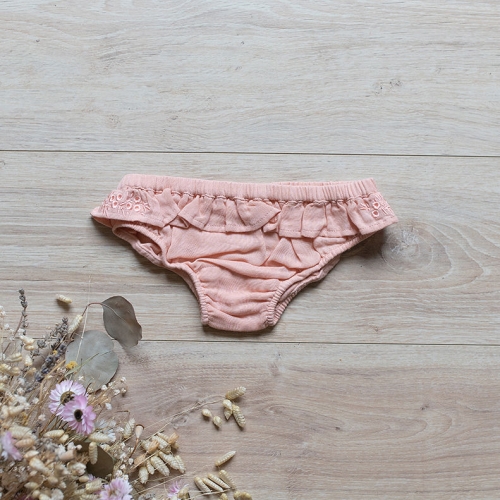 LOUISON - Culotte de bain à volant brodée rose